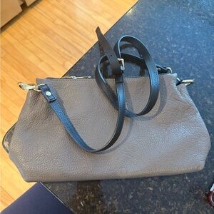 Valentina Gray Leather Crossbody Bag with Black Strap